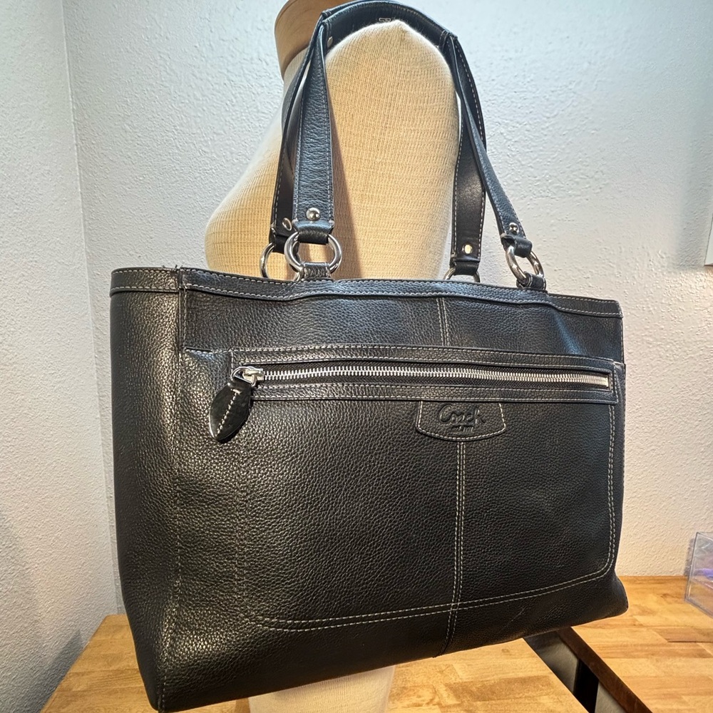 Coach Ashley Leather Carryall Tote Bag Black F14926 - Picture 3 of 12